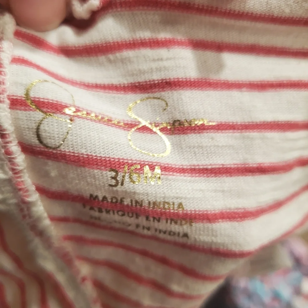 Jessica Simpson Baby Girl Striped Tee Shirt Top Ruffle Shorts Tropical Bird 3-6M